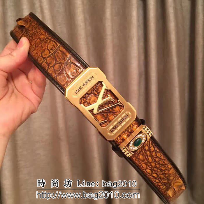 路易威登LV Louis Vuitton純手工美洲鱷魚骨皮 海外專櫃新款 高端男士皮帶 LHG1162